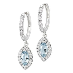 9K Gold & Aquamarine 1.90 CTW Diamond Drop Earrings