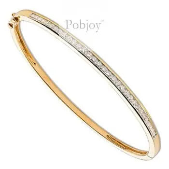 9K Yellow Gold Hinged Channel Set Diamond Bangle 1.00 Carat - Pobjoy Diamonds