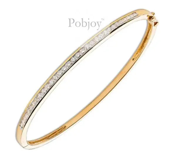 9K Yellow Gold Hinged Channel Set Diamond Bangle 1.00 Carat - Pobjoy Diamonds