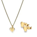 9K Yellow & White Gold Heart Pendant Necklace & Earrings Set