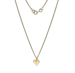 9K Yellow & White Gold Heart Pendant Necklace & Earrings Set