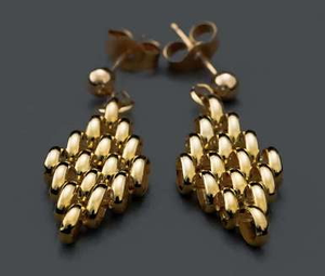 Seven Row 9K Yellow Gold Panther Drop Earrings - Pobjoy Diamonds