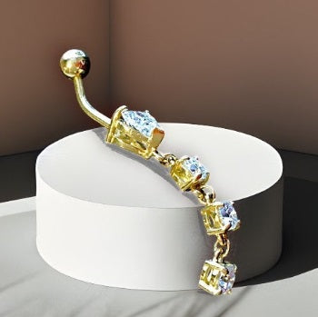 Dangly Heart Drop Diamond Belly Ring GIA