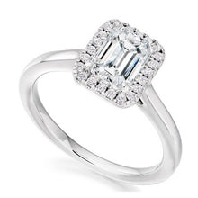 Load image into Gallery viewer, Platinum Emerald or Radiant Cut Diamond Halo Ring - 0.66 Carat