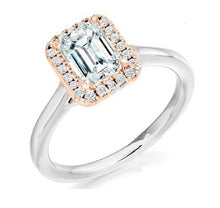 Load image into Gallery viewer, Platinum Emerald or Radiant Cut Diamond Halo Ring - 0.66 Carat