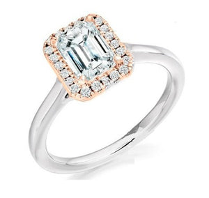 Platinum Emerald or Radiant Cut Diamond Halo Ring - 0.66 Carat