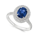 18K White Gold Blue Sapphire & Double Diamond Halo Ring - 2.00 Carats - Pobjoy Diamonds