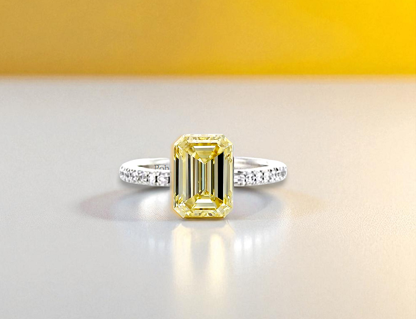 Fancy Yellow Emerald Cut Diamond 1.00 Carat Solitaire Ring - SI1 - Pobjoy Diamonds