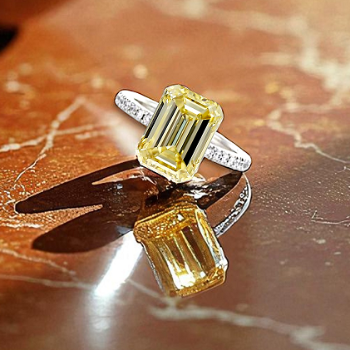 Fancy Yellow Emerald Cut Diamond 1.00 Carat Solitaire Ring - SI1