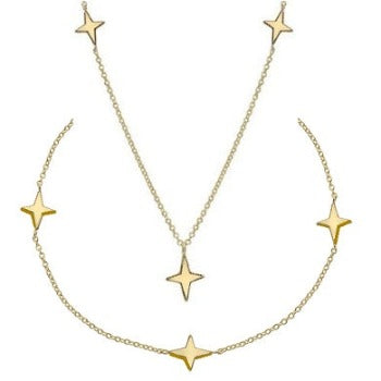 9K Yellow Gold Three Star Ladies Necklace & Bracelet Set - Pobjoy Diamonds