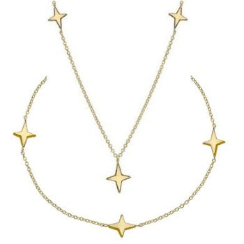 9K Yellow Gold Three Star Ladies Necklace & Bracelet Set