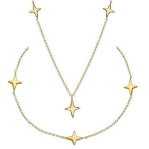9K Yellow Gold Three Star Ladies Necklace & Bracelet Set