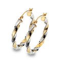 9K White & Yellow Gold Hoop Diamond Cut Earrings 20mm