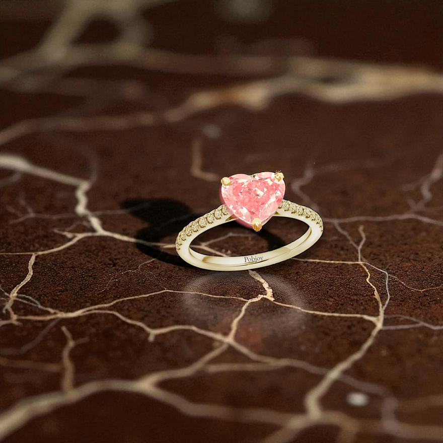 Vivid Pink Heart Cut Lab Grown Diamond 1.54 Carat & 18K Gold Ring - Pobjoy Diamonds