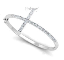 Load image into Gallery viewer, Hinged 18K White Gold Cross Pave Diamond Bangle