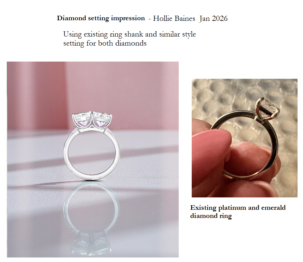 Bespoke Lab Diamond Pear & Natural Emerald Cut Diamond Ring Remodel - Pobjoy Diamonds