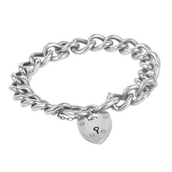 Sterling Silver Thick Curb Padlock Bracelet - 13mm