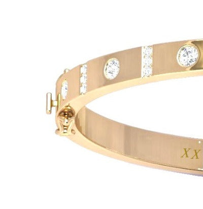 18K Yellow Gold Diamond Studded Hinged Bangle 0.60 Carat