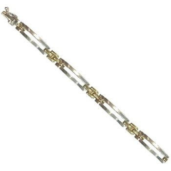 9K Yellow Gold & Silver Rectangle Link Bracelet 
