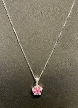 Load image into Gallery viewer, 9K White Gold Diamond &amp; Pink Sapphire Flower Pendant Necklace