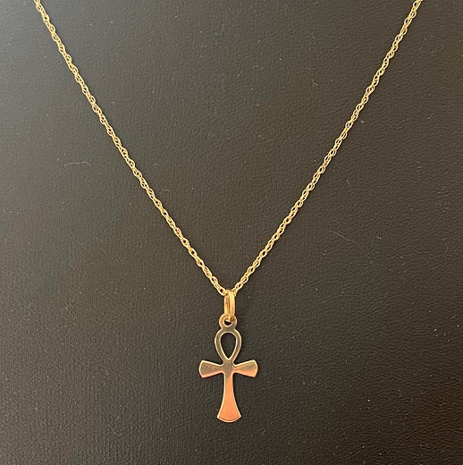 9K Yellow Gold Medium Ankh Pendant & Chain - Pobjoy Diamonds
