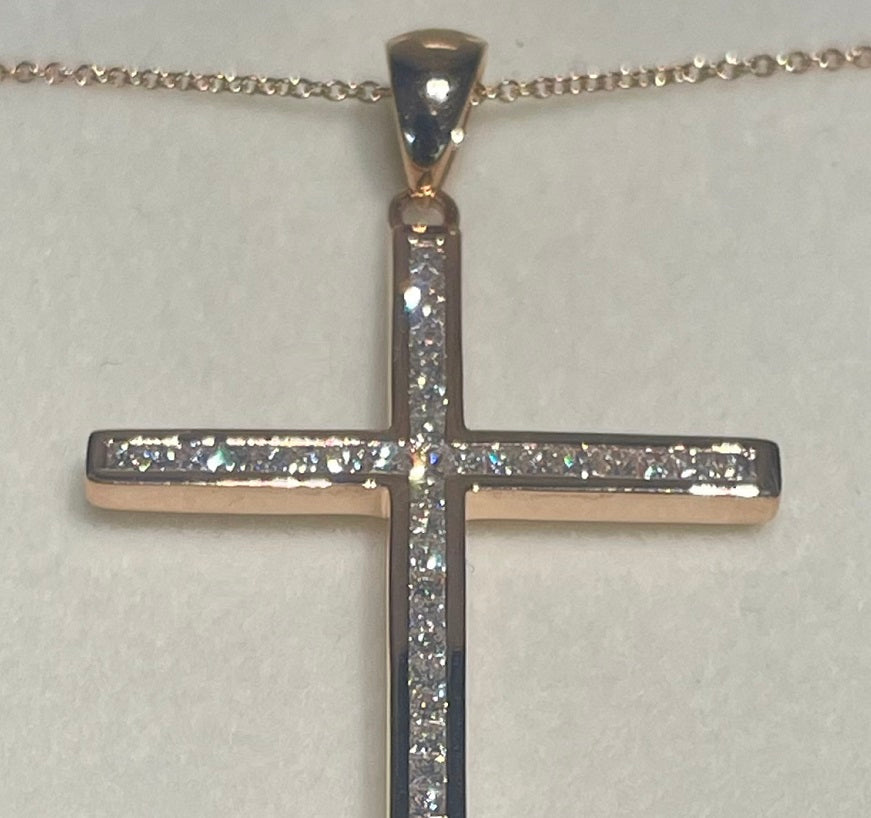 18K Rose Gold & 0.70 Carat Diamond Cross Pendant - Pobjoy Diamonds