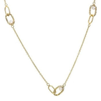 9K Yellow Gold Oblong Link And Pearl Necklace