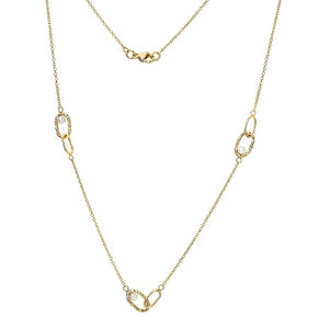 9K Yellow Gold Oblong Link And Pearl Necklace