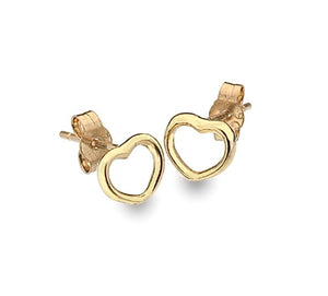9K Yellow Gold Curved Heart Stud Earrings