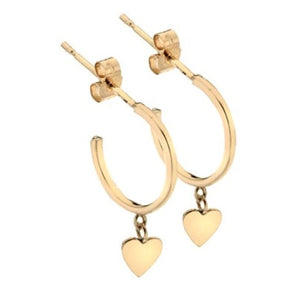 9K Gold Heart Hoop Earrings