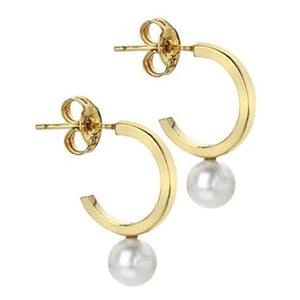 9K Yellow Gold & Pearl Hoop Earrings