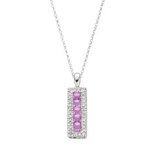 Load image into Gallery viewer, 9K White Gold Diamond &amp; Pink Sapphire Rectangle Drop Necklace - Pobjoy Diamonds