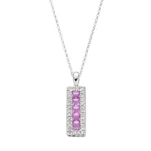 Load image into Gallery viewer, 9K White Gold Diamond &amp; Pink Sapphire Rectangle Drop Necklace