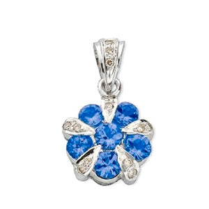 9K White Gold Diamond & Tanzanite Flower Pendant Necklace