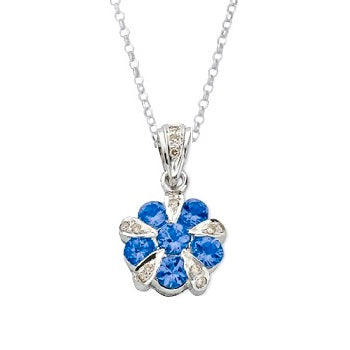 9K White Gold Diamond & Tanzanite Flower Pendant Necklace