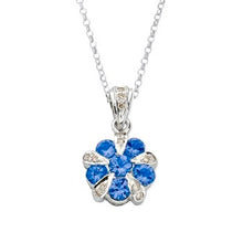 Load image into Gallery viewer, 9K White Gold Diamond &amp; Tanzanite Flower Pendant Necklace