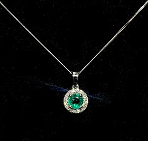 Platinum Round Cut Emerald & Diamond Pendant 0.50 Carat Total