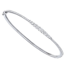 Load image into Gallery viewer, 9K White Gold Graduated Diamond Hinged Bangle 0.86 Carat