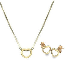 Load image into Gallery viewer, 9K Gold Open Heart Pendant Neck Chain &amp; Earrings Set