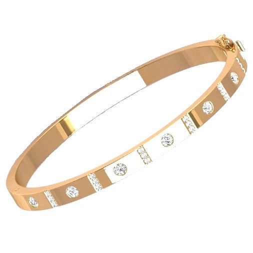 18K Yellow Gold Diamond Studded Hinged Bangle 0.60 Carat