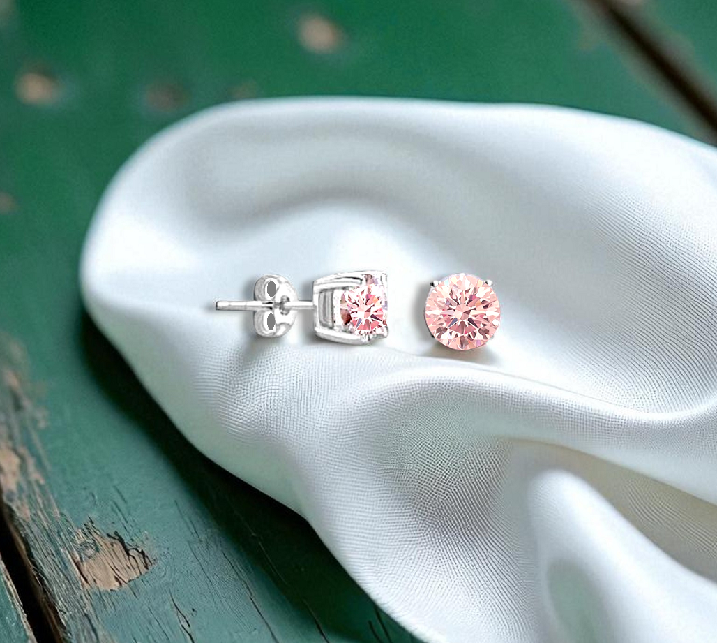 18K Gold 1.00 Carat Lab Grown Intense Pink Diamond Earrings - Pobjoy Diamonds