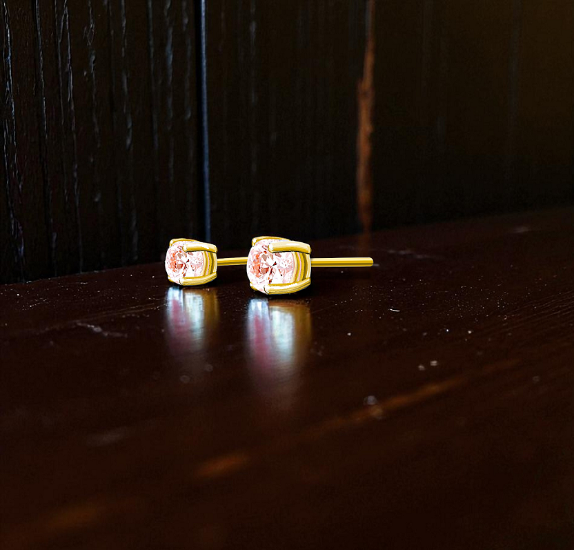 9K Gold 0.74 Carat Lab Grown Fancy Pink Diamond Stud Earrings - Pobjoy Diamonds