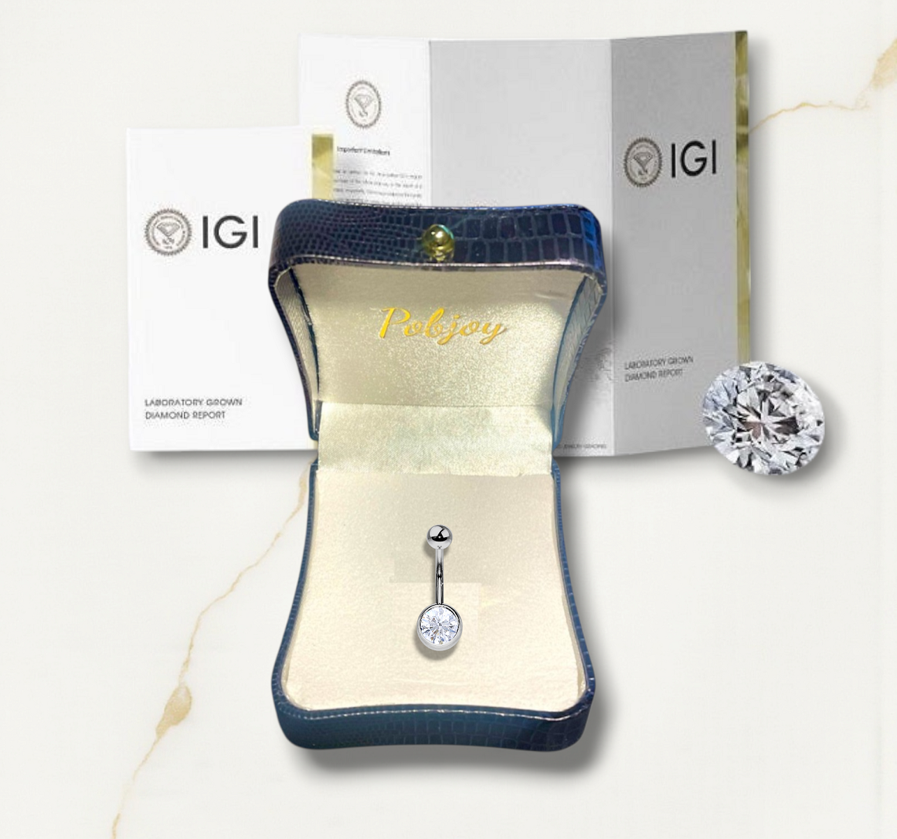 Titanium & Platinum Bezel Set Lab Diamond Belly Ring - Pobjoy Diamonds