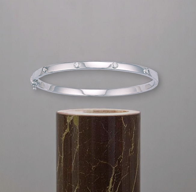 White Gold Ladies Studded Diamond Hinged Hollow Bangle 0.24 Carat - Pobjoy Diamonds