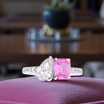 Toi Et Moi Diamond & Pink Sapphire Engagement Ring - 2.64 Carats - Pobjoy Diamonds