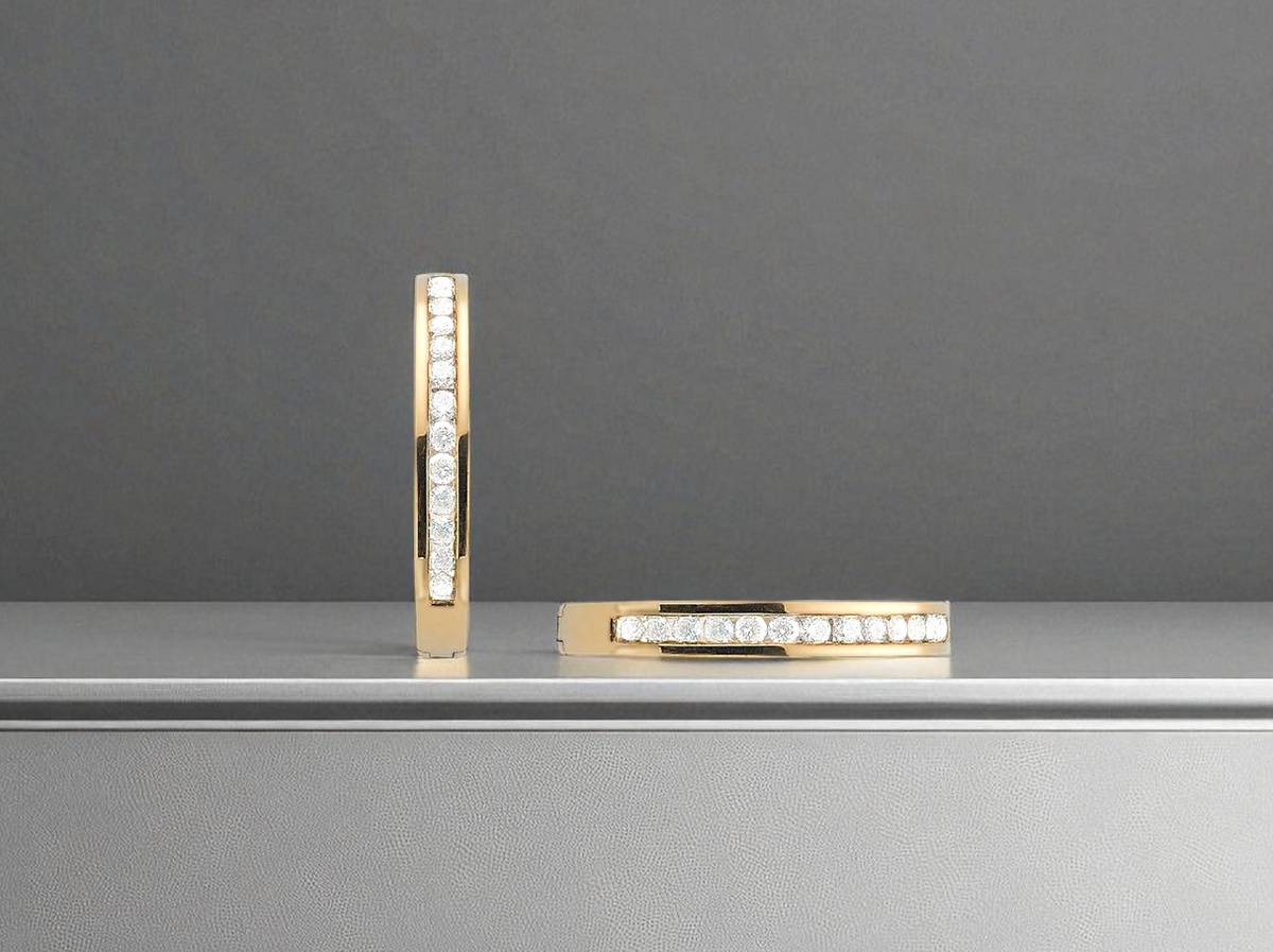 9K Yellow Gold Channel Set Diamond Earrings 0.50 CTW - Pobjoy Diamonds