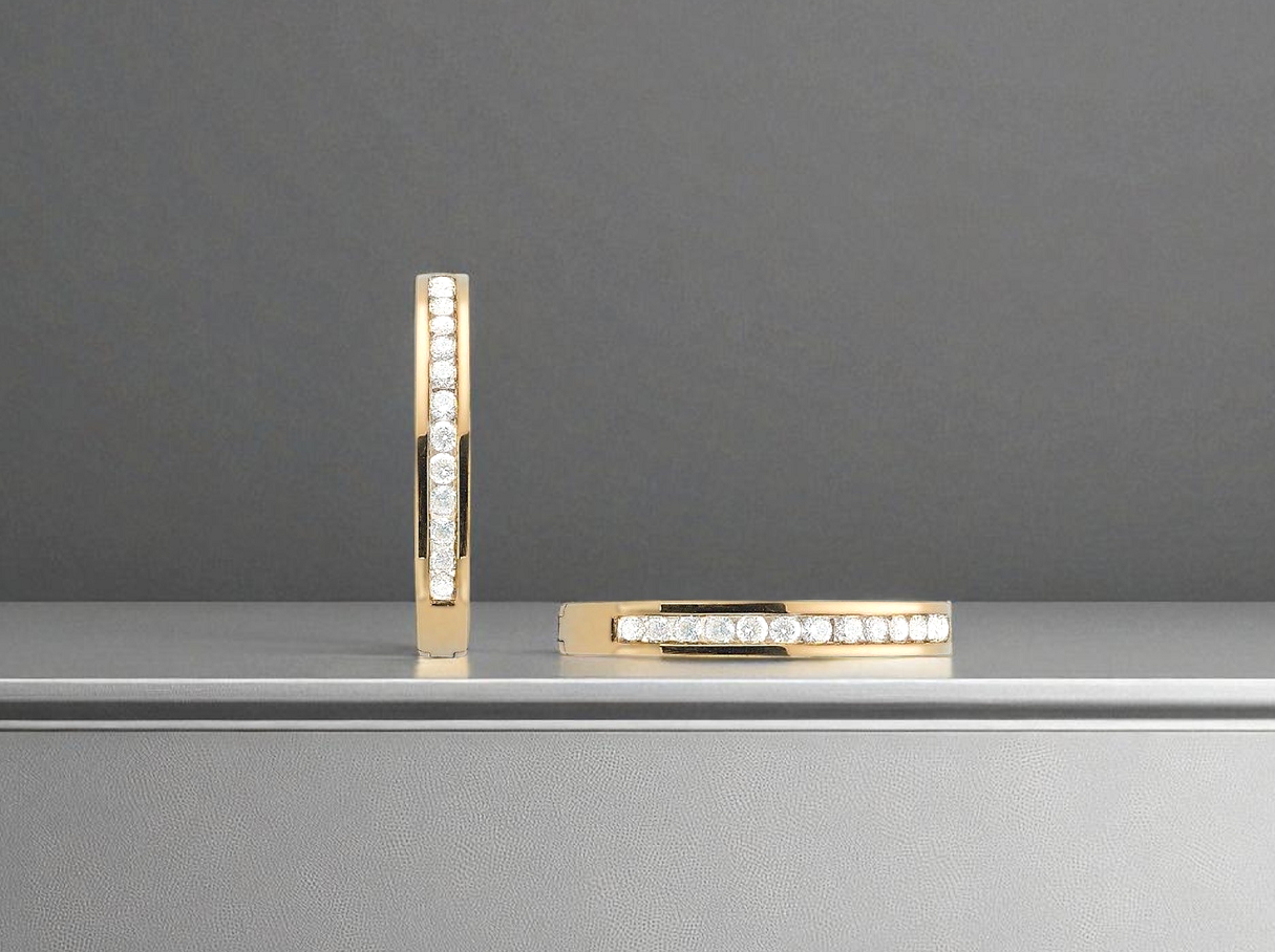 9K Yellow Gold Channel Set Diamond Earrings 0.50 CTW - Pobjoy Diamonds