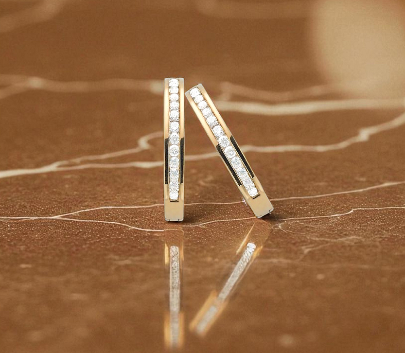 9K Yellow Gold Channel Set Diamond Earrings 0.50 CTW - Pobjoy Diamonds