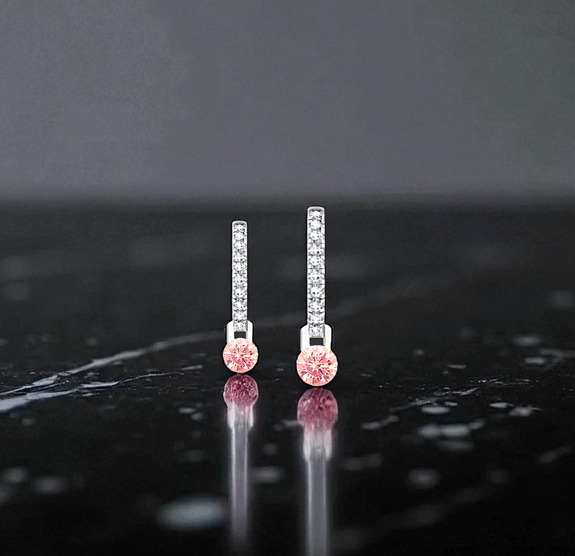 18K Gold & Pink Lab Diamond Hoop Drop Earrings - Options - Pobjoy Diamonds
