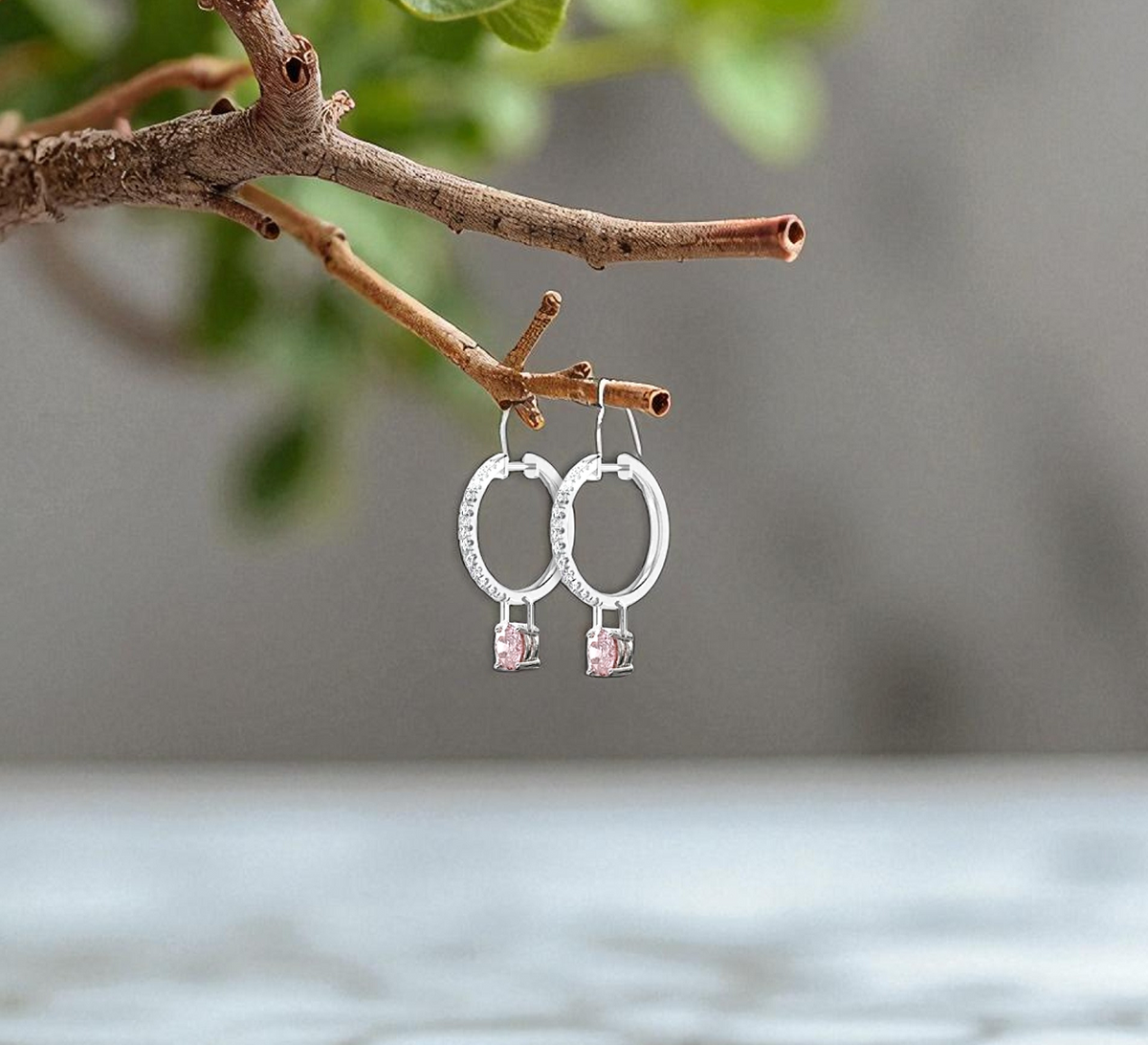 18K Gold & Pink Lab Diamond Hoop Drop Earrings - Options - Pobjoy Diamonds
